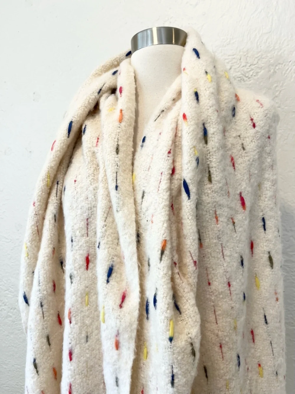 World Market Chunky Scarf Cream Ivory Fringe Boho Bohemian